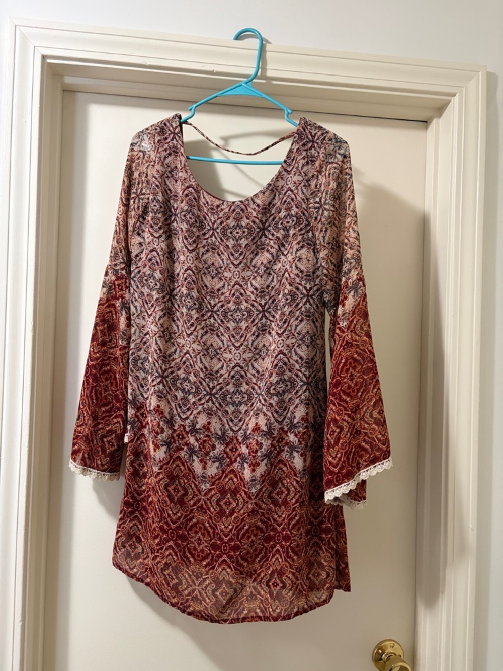 Bohemian Red and Cream Patterned Mini Dress